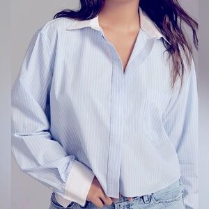 NEW Good American Poplin Cropped Buttondown Shirt - Blue - Women’s 2XL
